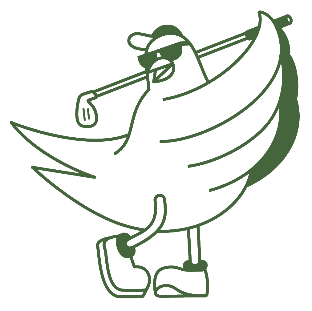 Mascotte Birdie en plein swing