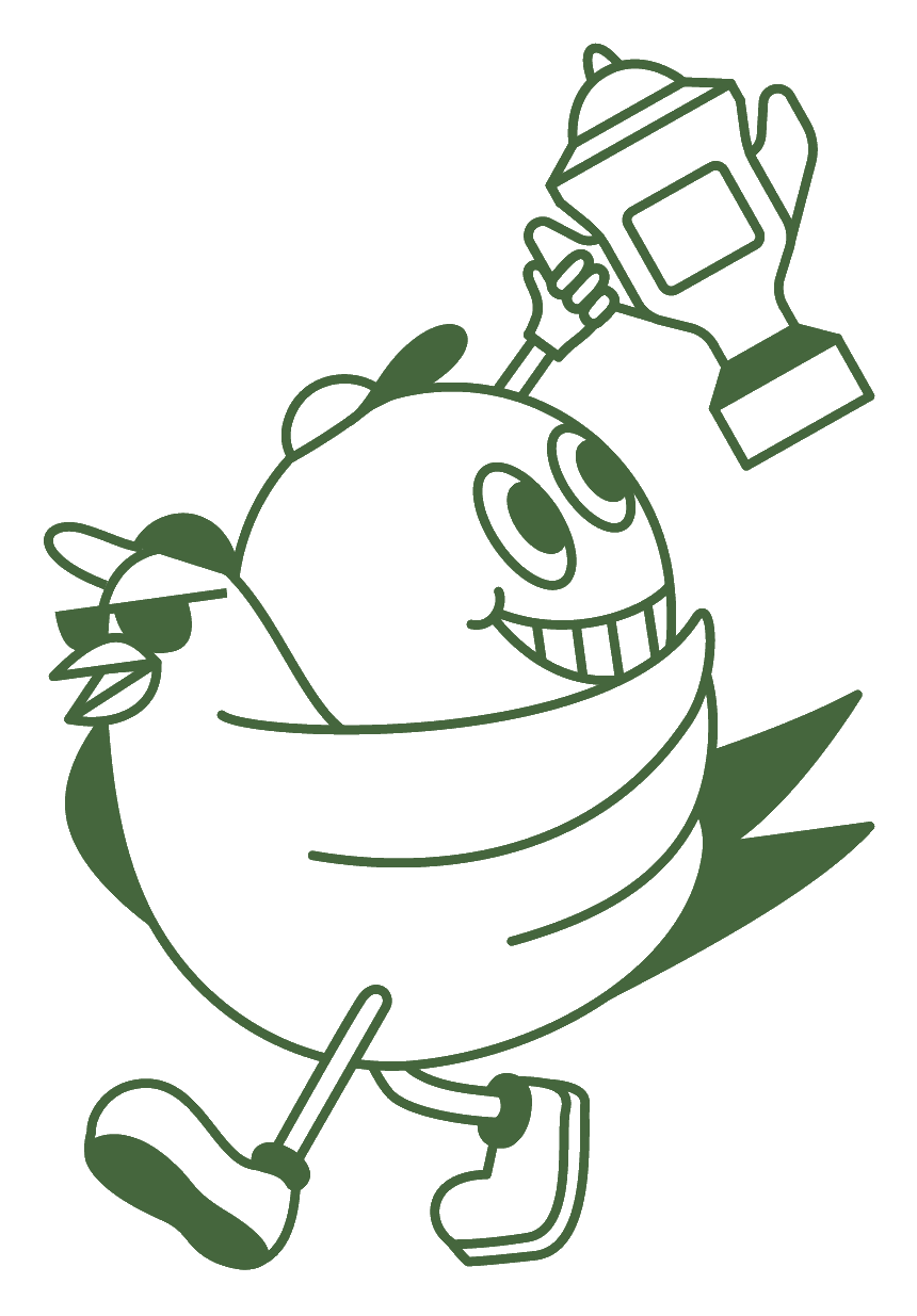 Mascotte Birdie avec un trophée