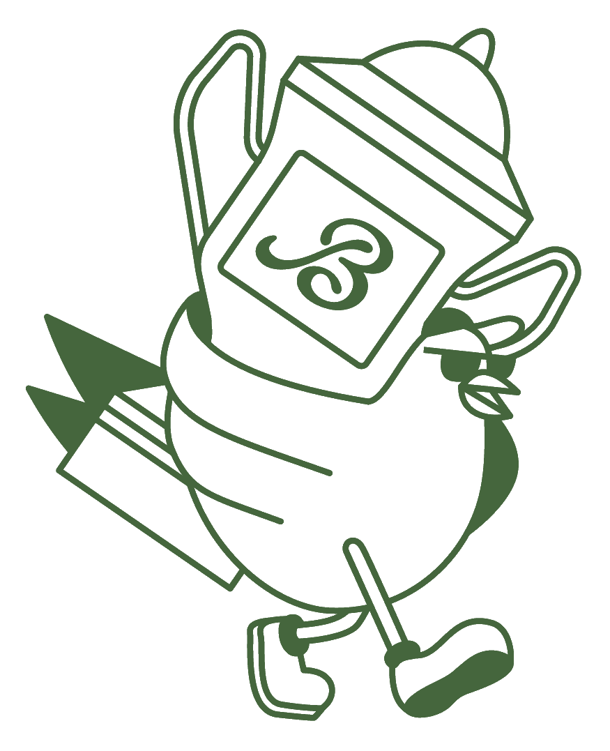 Mascotte Birdie tenant un bloc-notes