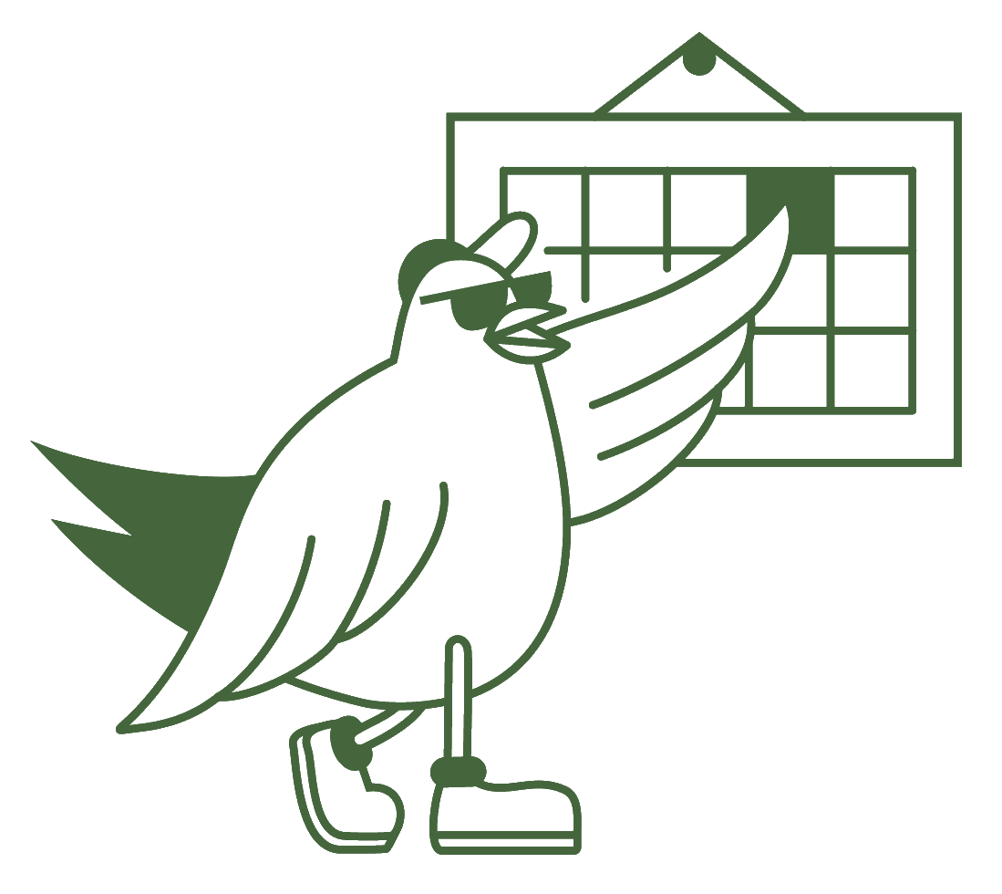 Mascotte Birdie avec un calendrier